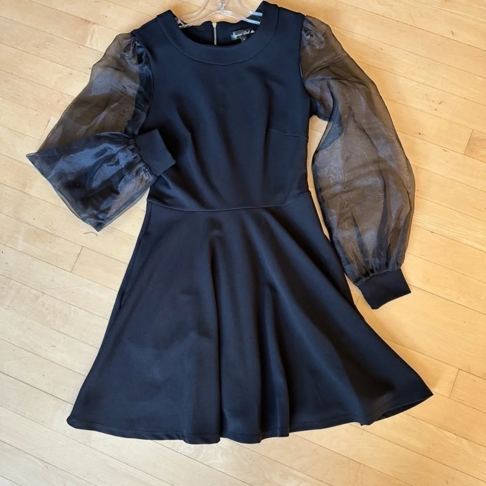 Crystal Doll Black Illusion sheer sleeve dress, Small. L904 - Picture 2 of 5